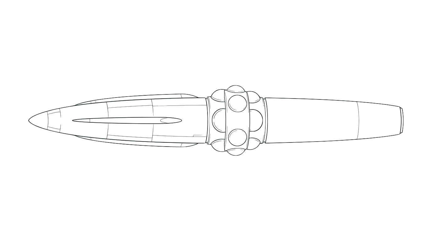 Line drawing of the Limiting Factor, a Murderer-class starship